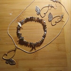 Silver Butterfly Necklace and Earring Set